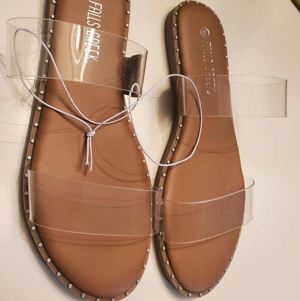 Sandals size 8 women's new with tags in tan with transparent straps